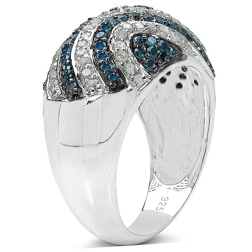 1.34 Carat Genuine Blue Diamond & White Diamond .925 Sterling Silver Ring - Image 2