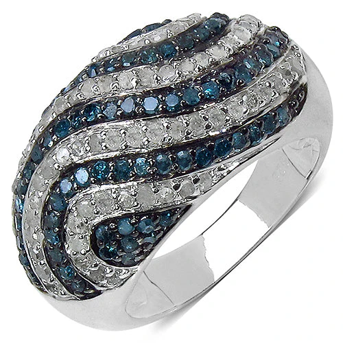 1.34 Carat Genuine Blue Diamond & White Diamond .925 Sterling Silver Ring - Image 4