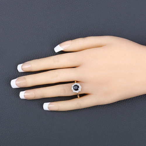 1.34 Carat Genuine Blue Sapphire and White Diamond 10K Yellow Gold Ring - Image 5