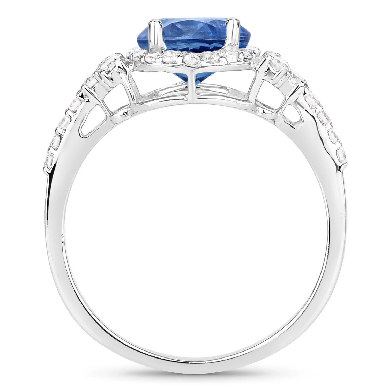 1.34 Carat Genuine Blue Sapphire and White Diamond 14K White Gold Ring - Image 2