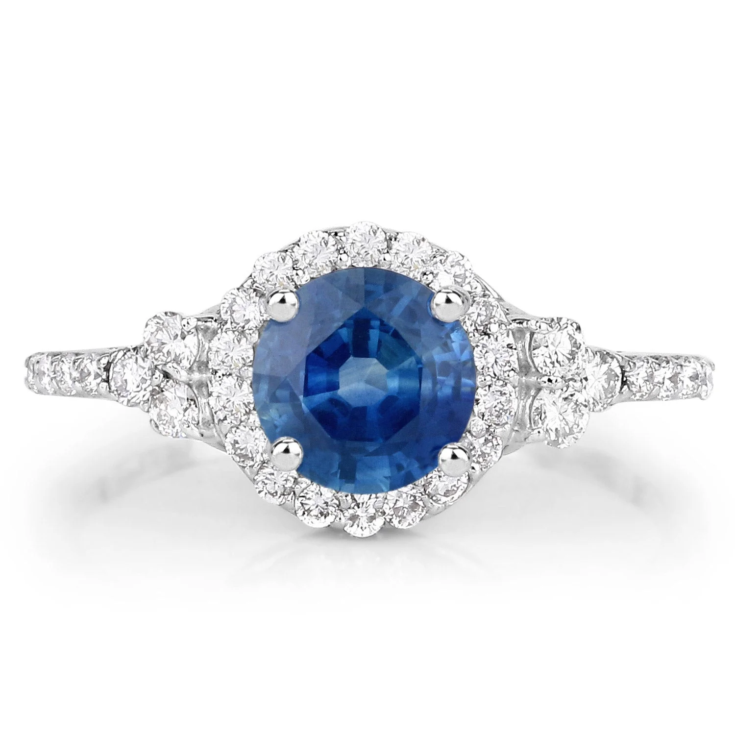 1.34 Carat Genuine Blue Sapphire and White Diamond 14K White Gold Ring - Image 3