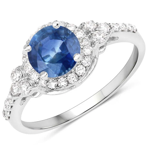 1.34 Carat Genuine Blue Sapphire and White Diamond 14K White Gold Ring - Image 4