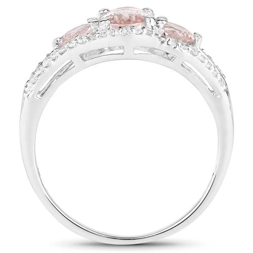 1.34 Carat Genuine Morganite and White Topaz .925 Sterling Silver Ring - Image 5