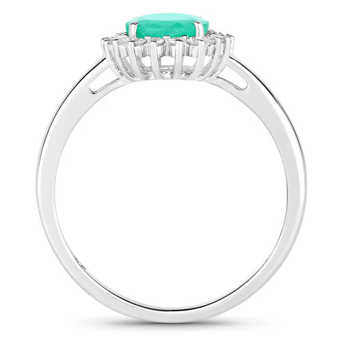 1.34 Carat Genuine Zambian Emerald and White Diamond 10K White Gold Ring - Image 2