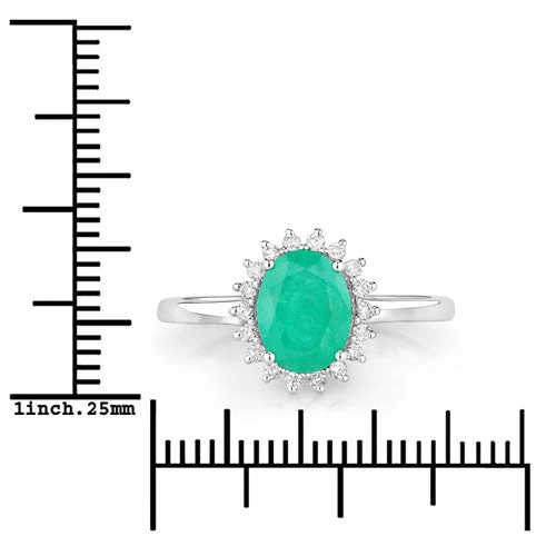 1.34 Carat Genuine Zambian Emerald and White Diamond 10K White Gold Ring - Image 3