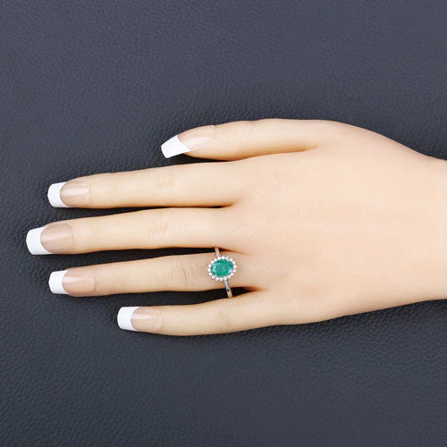 1.34 Carat Genuine Zambian Emerald and White Diamond 10K White Gold Ring - Image 5