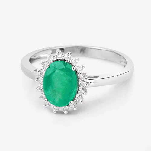 1.34 Carat Genuine Zambian Emerald and White Diamond 10K White Gold Ring - Image 9