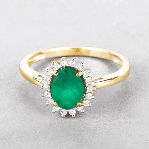 1.34 Carat Genuine Zambian Emerald and White Diamond 14K Yellow Gold Ring - Image 10
