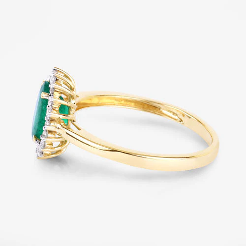 1.34 Carat Genuine Zambian Emerald and White Diamond 14K Yellow Gold Ring - Image 12