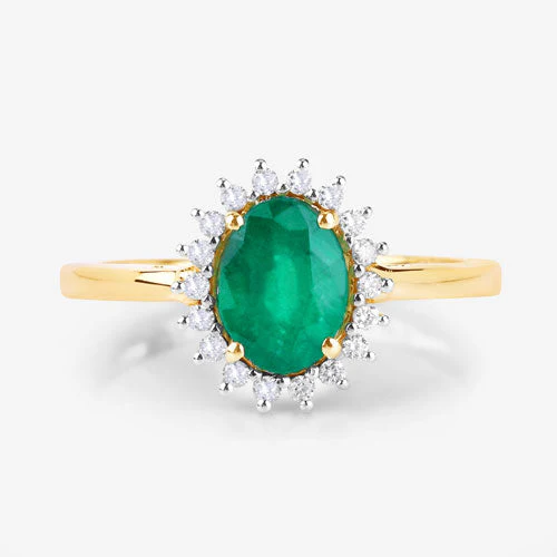 1.34 Carat Genuine Zambian Emerald and White Diamond 14K Yellow Gold Ring - Image 14