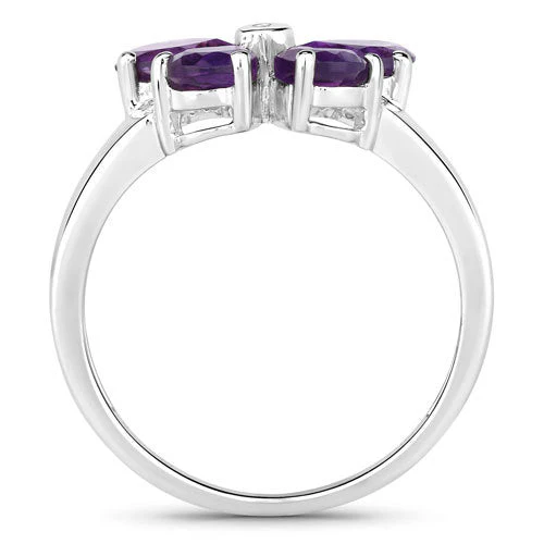 1.35 Carat Genuine Amethyst and Created White Sapphire .925 Sterling Silver Ring - Image 2