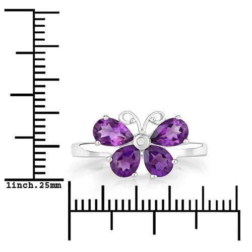 1.35 Carat Genuine Amethyst and Created White Sapphire .925 Sterling Silver Ring - Image 3