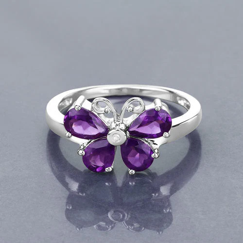 1.35 Carat Genuine Amethyst and Created White Sapphire .925 Sterling Silver Ring - Image 4