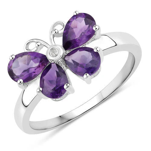 1.35 Carat Genuine Amethyst and Created White Sapphire .925 Sterling Silver Ring - Image 5