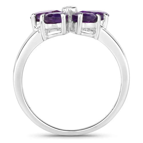 1.35 Carat Genuine Amethyst and Created White Sapphire .925 Sterling Silver Ring - Image 6