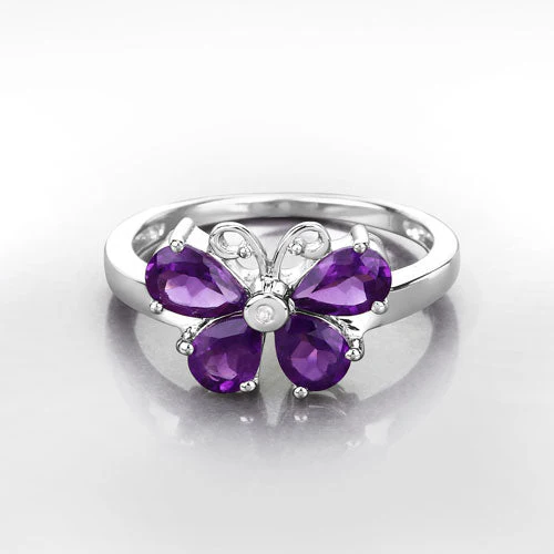 1.35 Carat Genuine Amethyst and Created White Sapphire .925 Sterling Silver Ring - Image 8