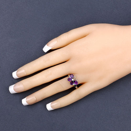 1.35 Carat Genuine Amethyst and Created White Sapphire .925 Sterling Silver Ring - Image 9