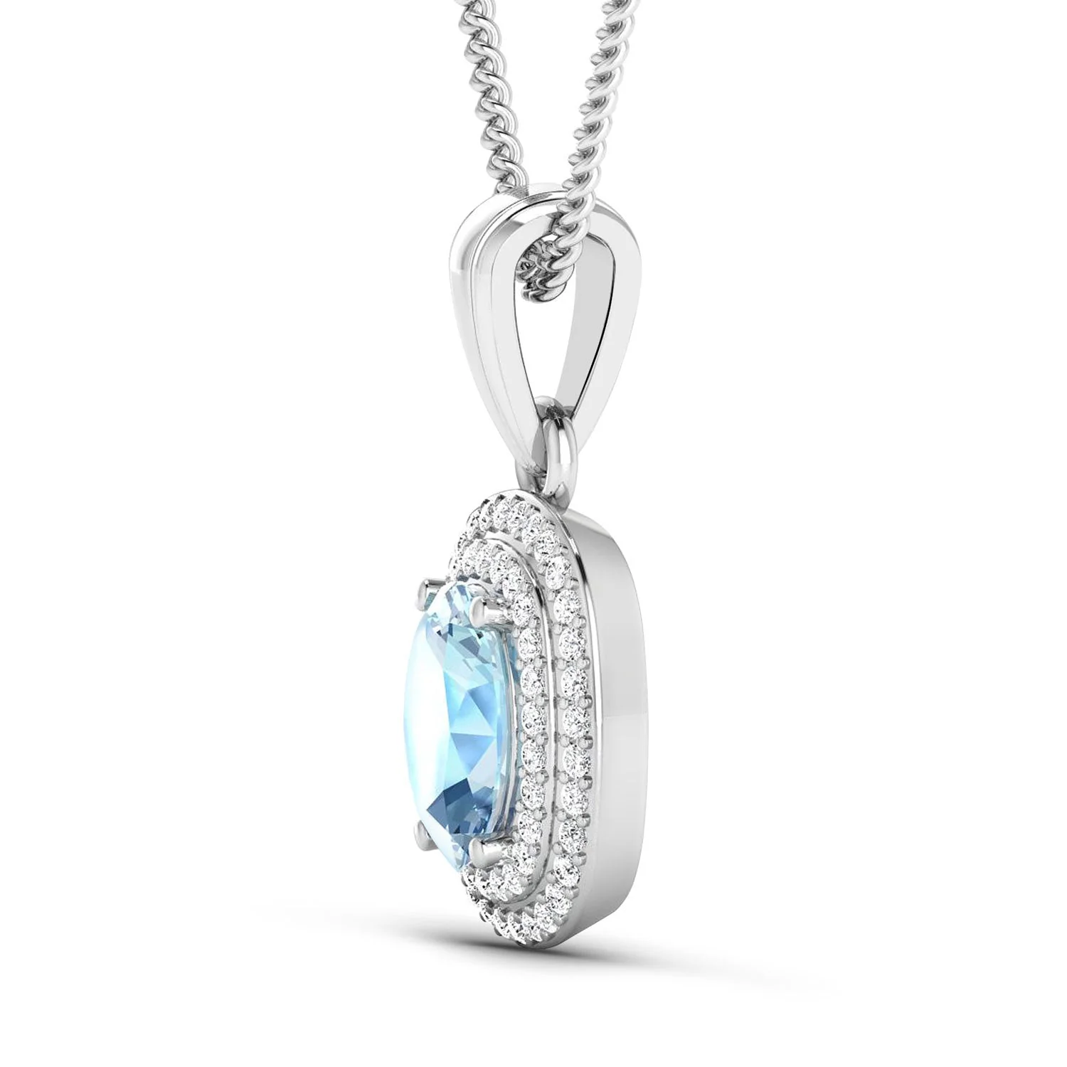 1.35 Carat Genuine Aquamarine and White Diamond 14K White Gold Pendant - Image 2