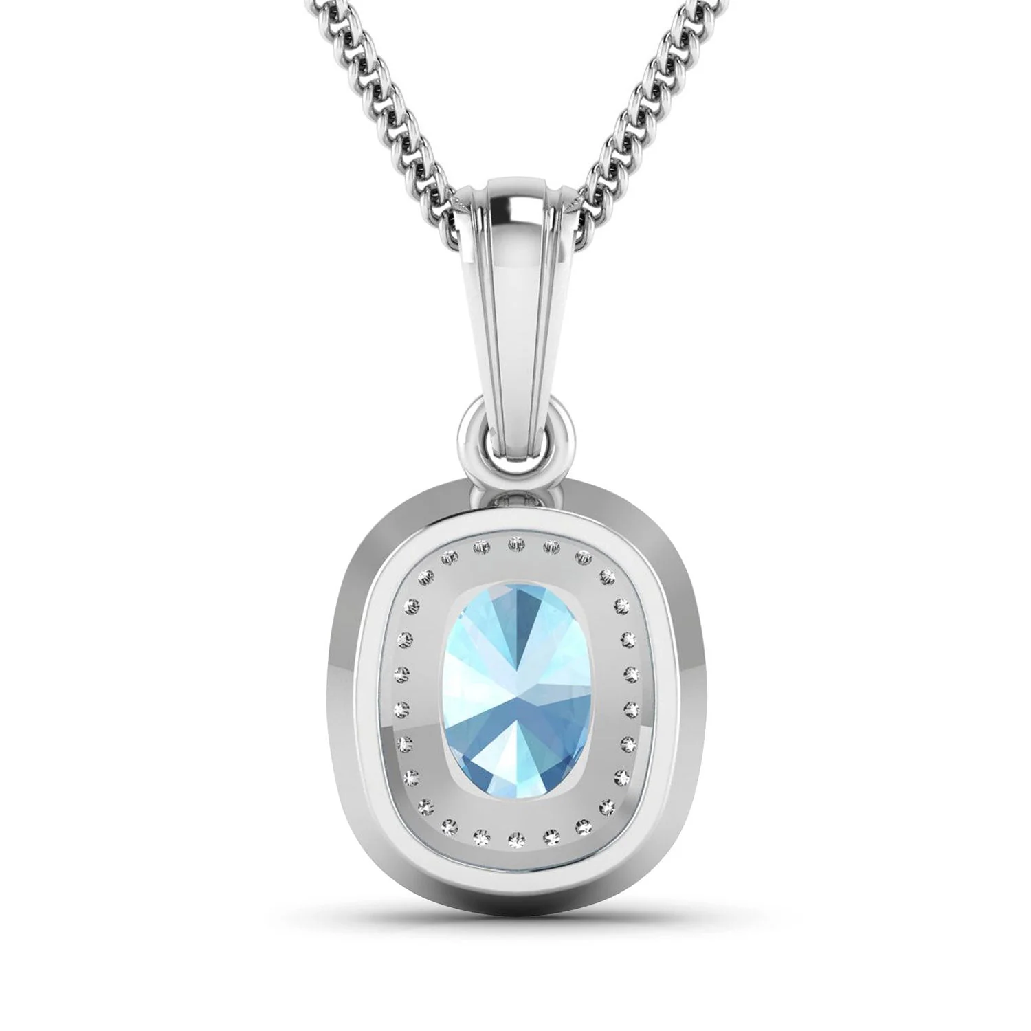 1.35 Carat Genuine Aquamarine and White Diamond 14K White Gold Pendant - Image 3