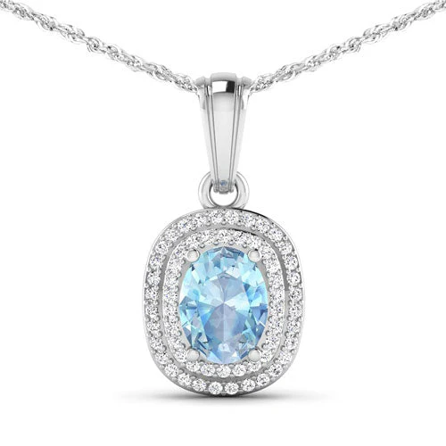 1.35 Carat Genuine Aquamarine and White Diamond 14K White Gold Pendant - Image 4