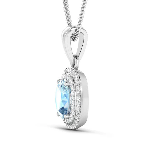 1.35 Carat Genuine Aquamarine and White Diamond 14K White Gold Pendant - Image 5