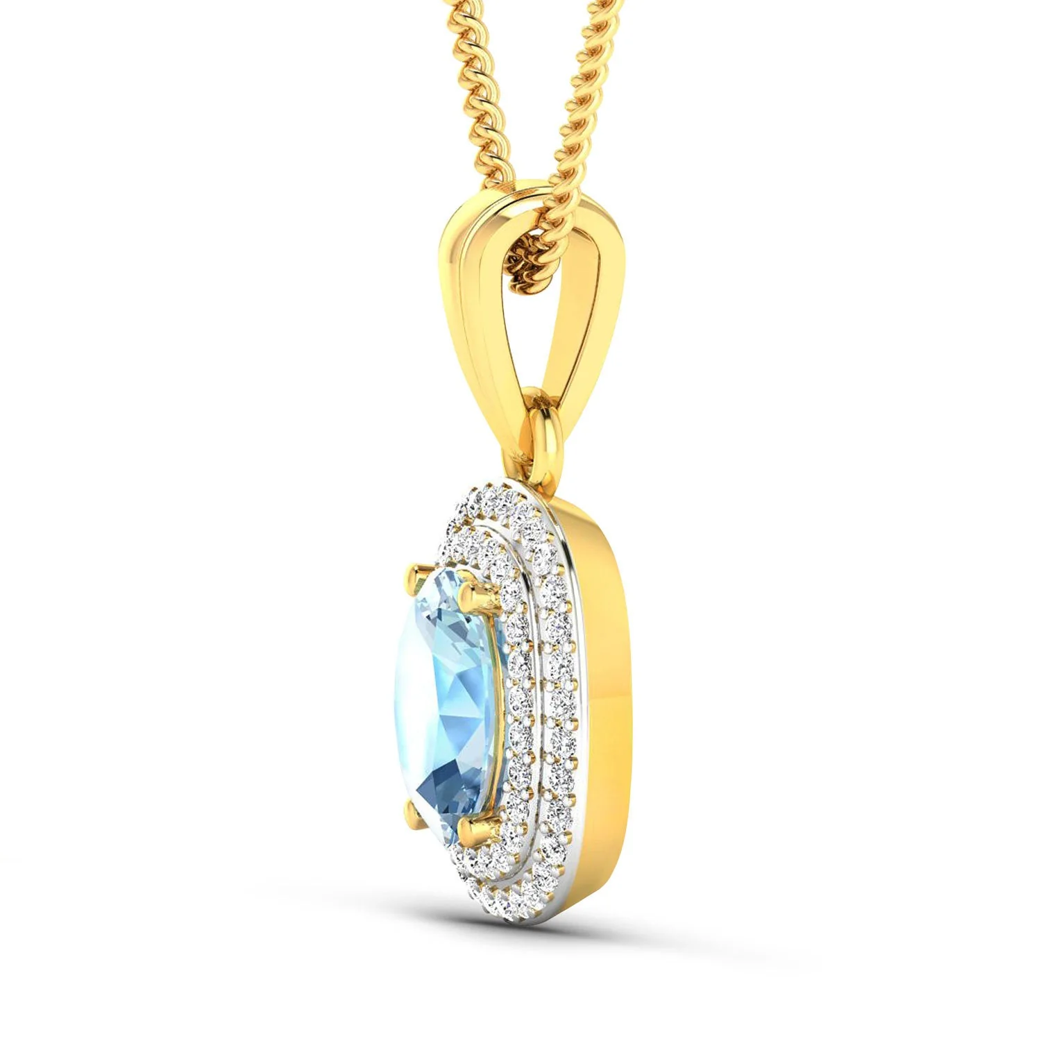 1.35 Carat Genuine Aquamarine and White Diamond 14K Yellow Gold Pendant - Image 2