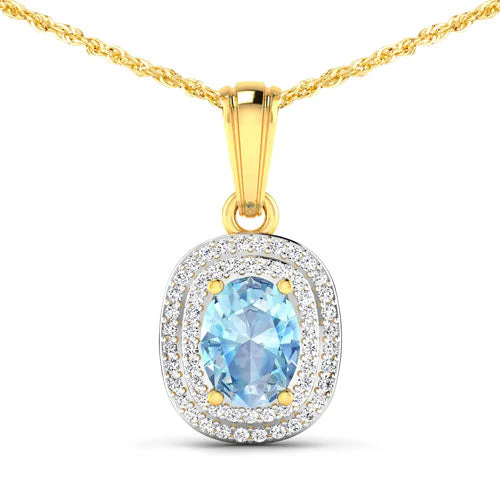 1.35 Carat Genuine Aquamarine and White Diamond 14K Yellow Gold Pendant - Image 4