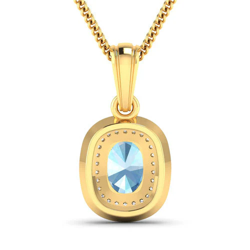 1.35 Carat Genuine Aquamarine and White Diamond 14K Yellow Gold Pendant - Image 6