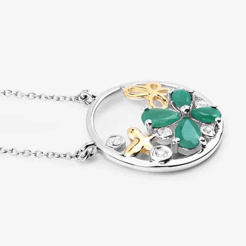 1.35 Carat Genuine Emerald and White Topaz .925 Sterling Silver Pendant - Image 10