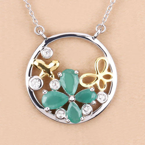 1.35 Carat Genuine Emerald and White Topaz .925 Sterling Silver Pendant - Image 11
