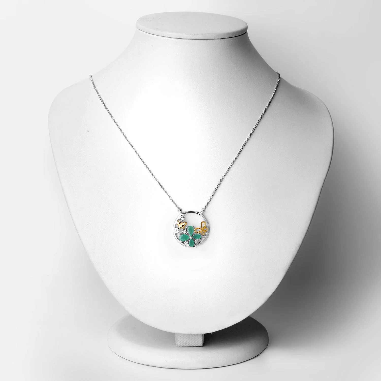 1.35 Carat Genuine Emerald and White Topaz .925 Sterling Silver Pendant - Image 2