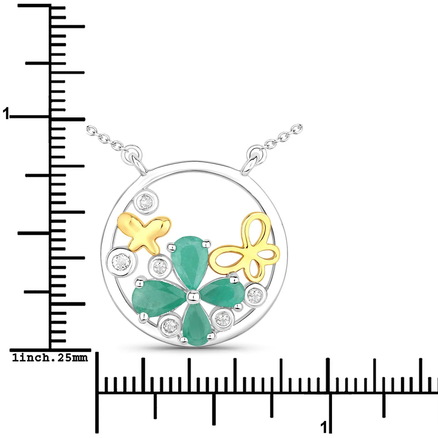 1.35 Carat Genuine Emerald and White Topaz .925 Sterling Silver Pendant - Image 3