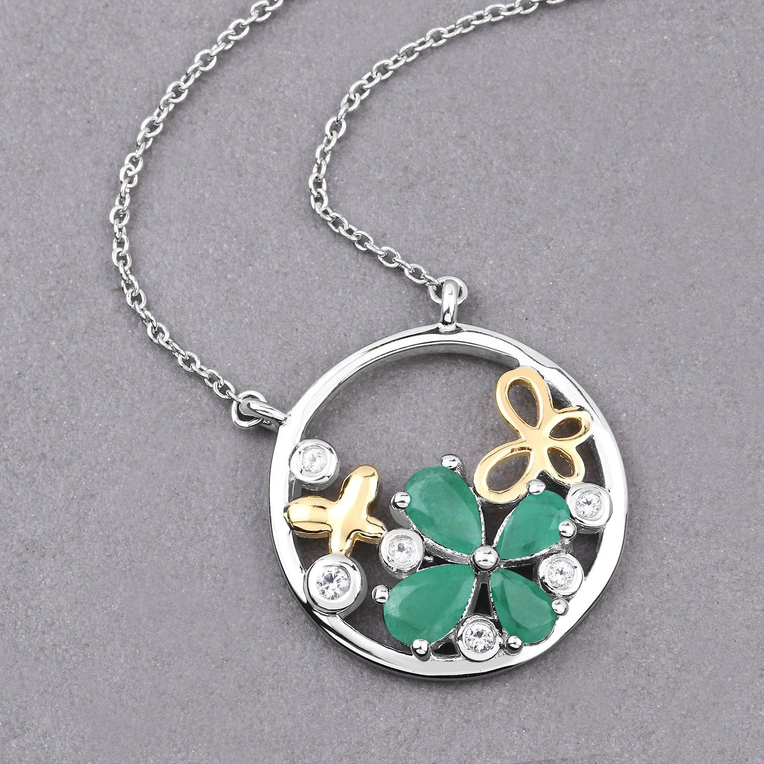 1.35 Carat Genuine Emerald and White Topaz .925 Sterling Silver Pendant - Image 4