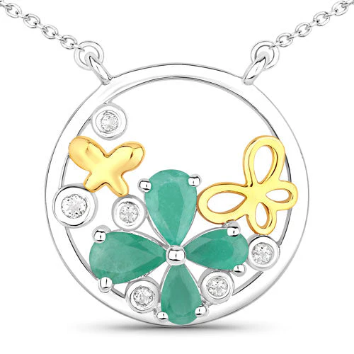 1.35 Carat Genuine Emerald and White Topaz .925 Sterling Silver Pendant - Image 5