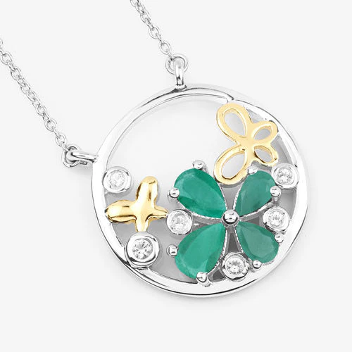 1.35 Carat Genuine Emerald and White Topaz .925 Sterling Silver Pendant - Image 9
