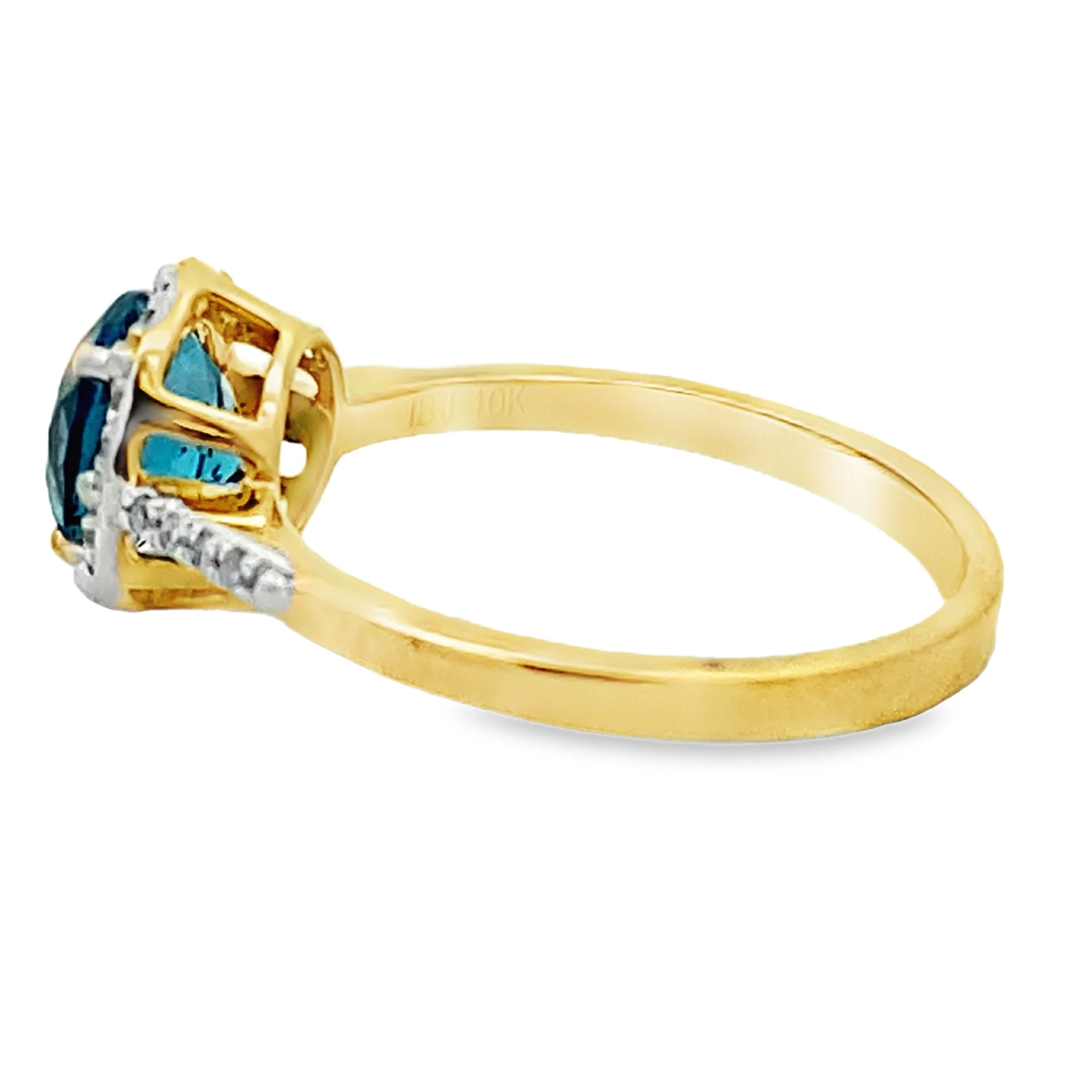 1.35ct London Blue Topaz Diamond Ring 10KT Yellow Gold - Image 2
