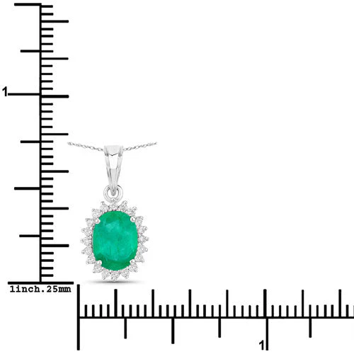 1.36 Carat Genuine Zambian Emerald and White Diamond 10K White Gold Pendant - Image 3