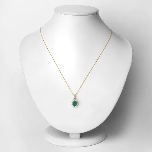 1.36 Carat Genuine Zambian Emerald and White Diamond 10K Yellow Gold Pendant - Image 2