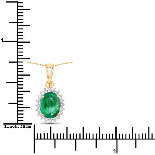 1.36 Carat Genuine Zambian Emerald and White Diamond 10K Yellow Gold Pendant - Image 3