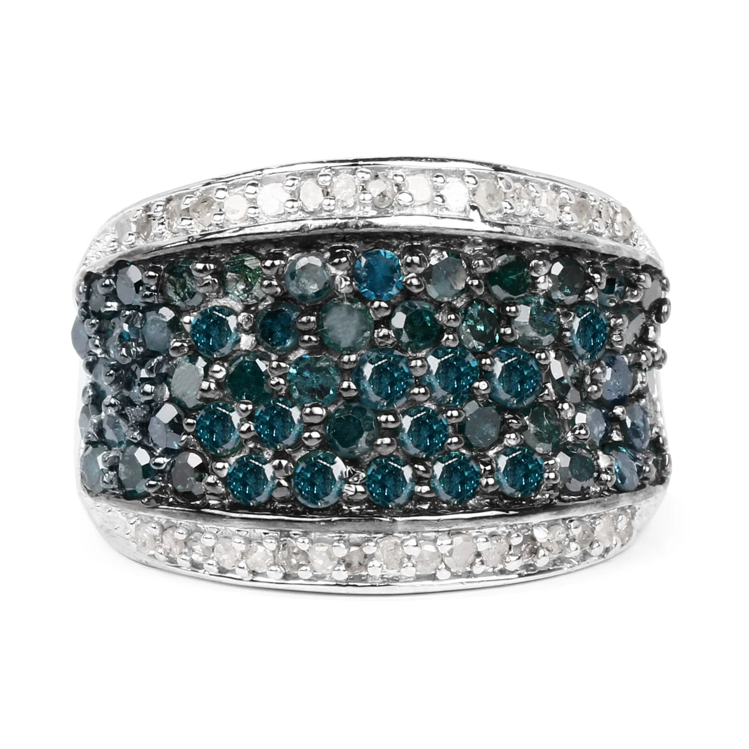1.38 Carat Genuine Blue Diamond and White Diamond .925 Sterling Silver Ring - Image 4