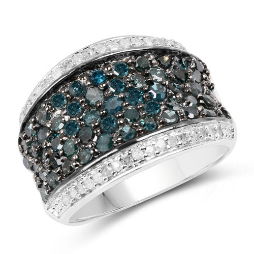 1.38 Carat Genuine Blue Diamond and White Diamond .925 Sterling Silver Ring - Image 5