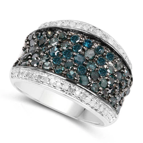 1.38 Carat Genuine Blue Diamond and White Diamond .925 Sterling Silver Ring - Image 6