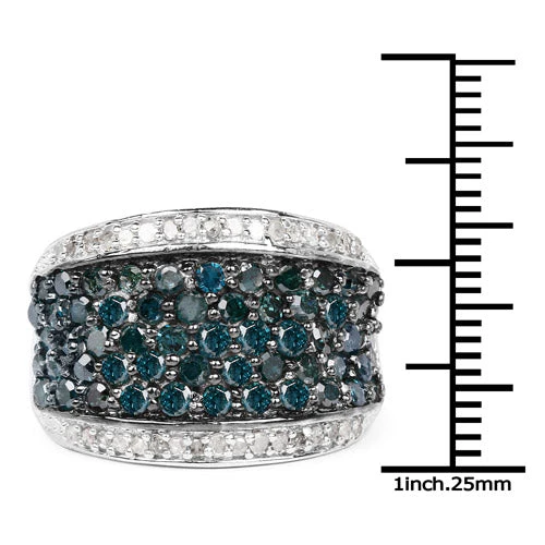 1.38 Carat Genuine Blue Diamond and White Diamond .925 Sterling Silver Ring - Image 7