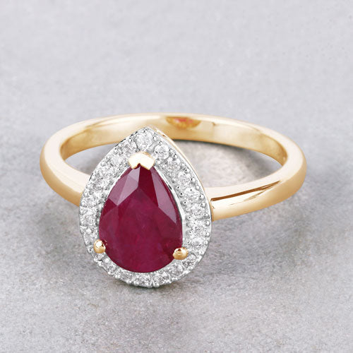 1.38 Carat Genuine Ruby and White Diamond 14K Yellow Gold Ring - Image 4