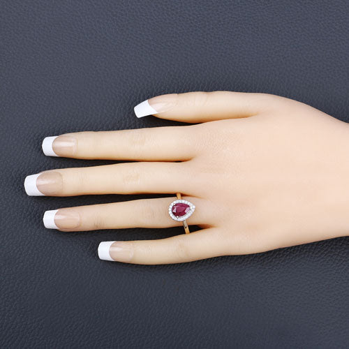 1.38 Carat Genuine Ruby and White Diamond 14K Yellow Gold Ring - Image 5