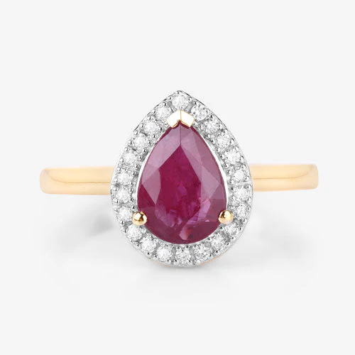 1.38 Carat Genuine Ruby and White Diamond 14K Yellow Gold Ring - Image 8