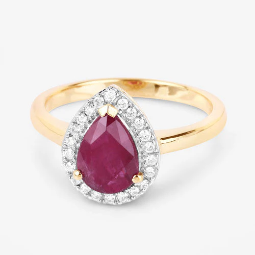 1.38 Carat Genuine Ruby and White Diamond 14K Yellow Gold Ring - Image 9