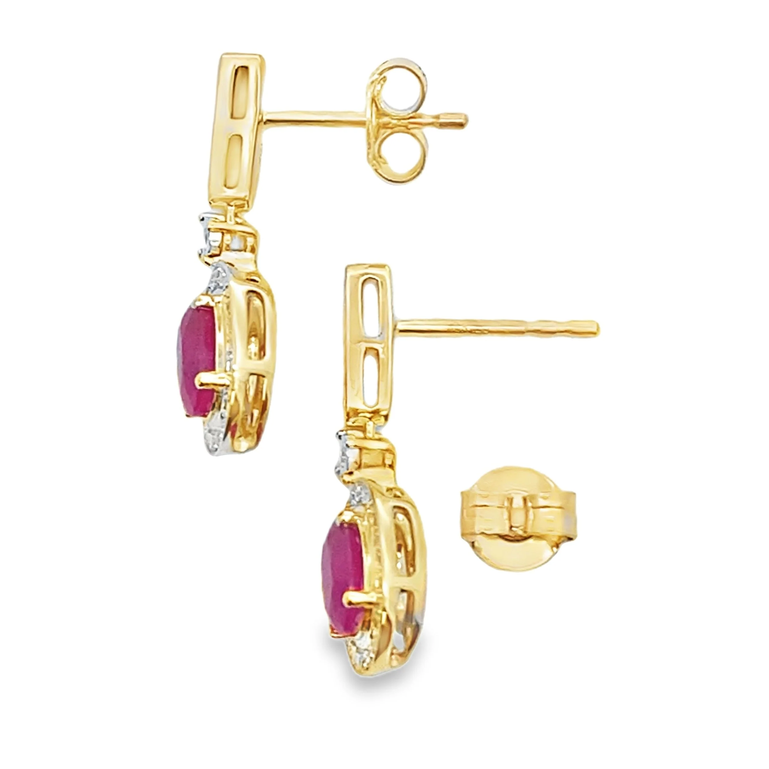 1.40ct Ruby Diamond Dangle Earrings 10KT Yellow Gold - Image 2