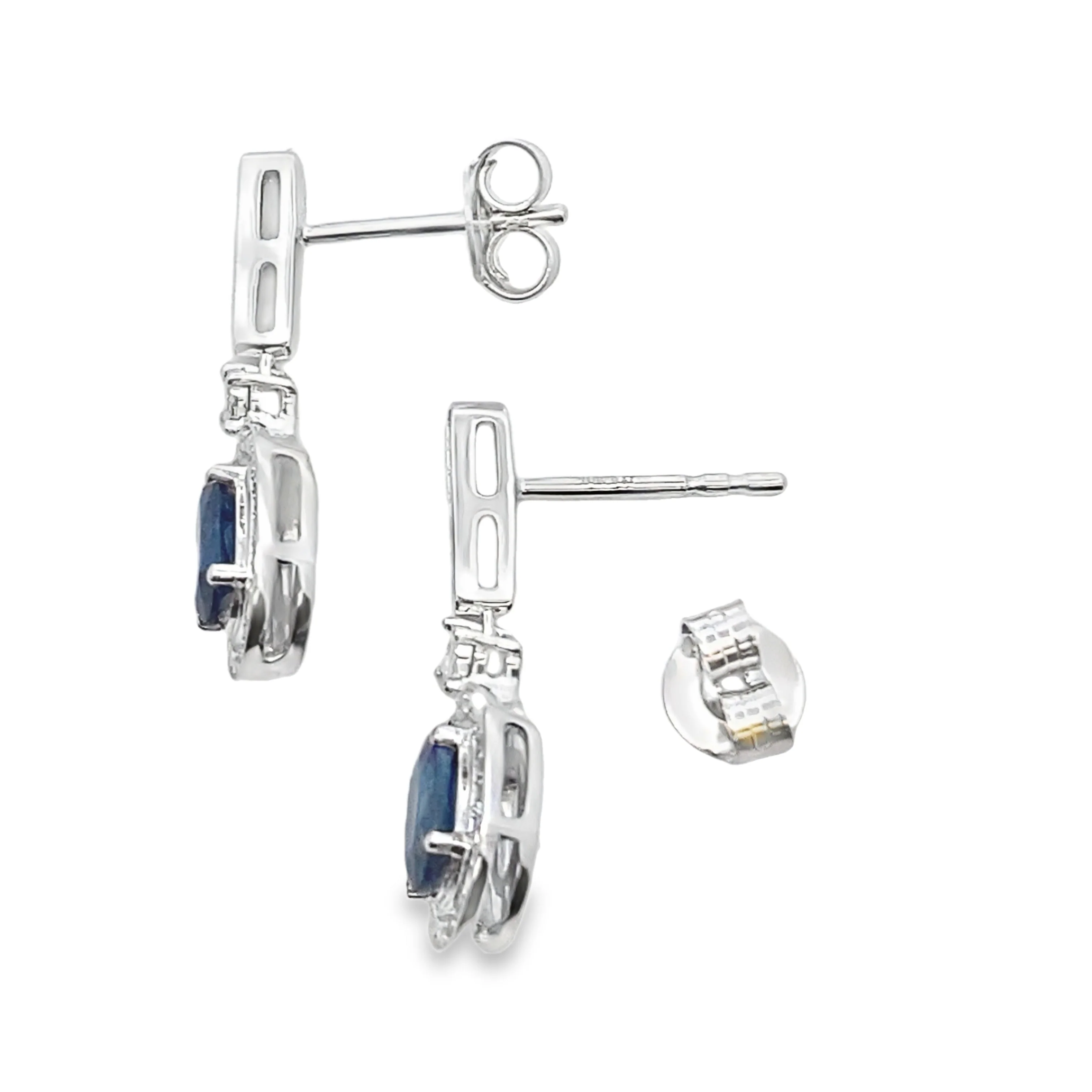 1.40ct Sapphire Diamond Dangle Earrings 10KT White Gold - Image 2