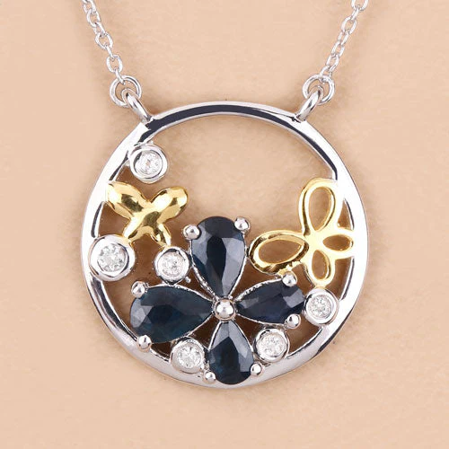 1.41 Carat Genuine Blue Sapphire and White Topaz .925 Sterling Silver Pendant - Image 11